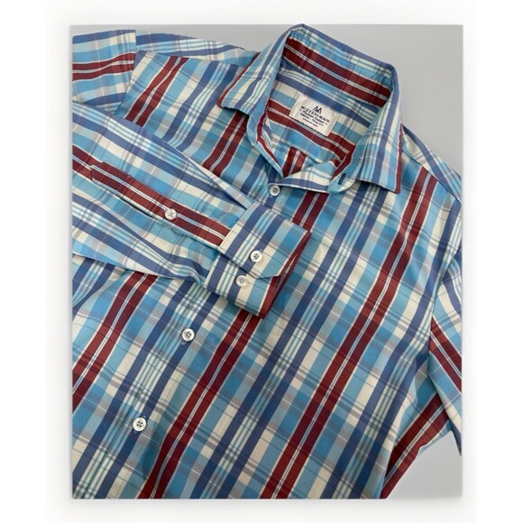 Mizzen+Main Shirt Men’s M Blue Plaid Long Sleeve Button Up Trim Fit Casual - Picture 1 of 9